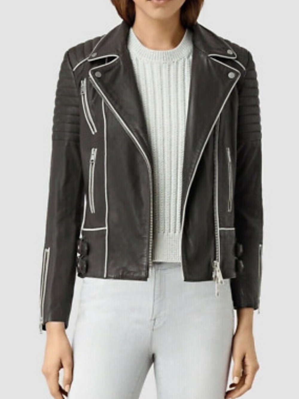 All Saints Black Leather Asymmetrical Moto Jacket size 6